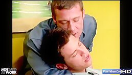 Boss gay fascinate his cowoker to fuck in office room