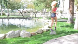 Sport girl slut show pussy at public
